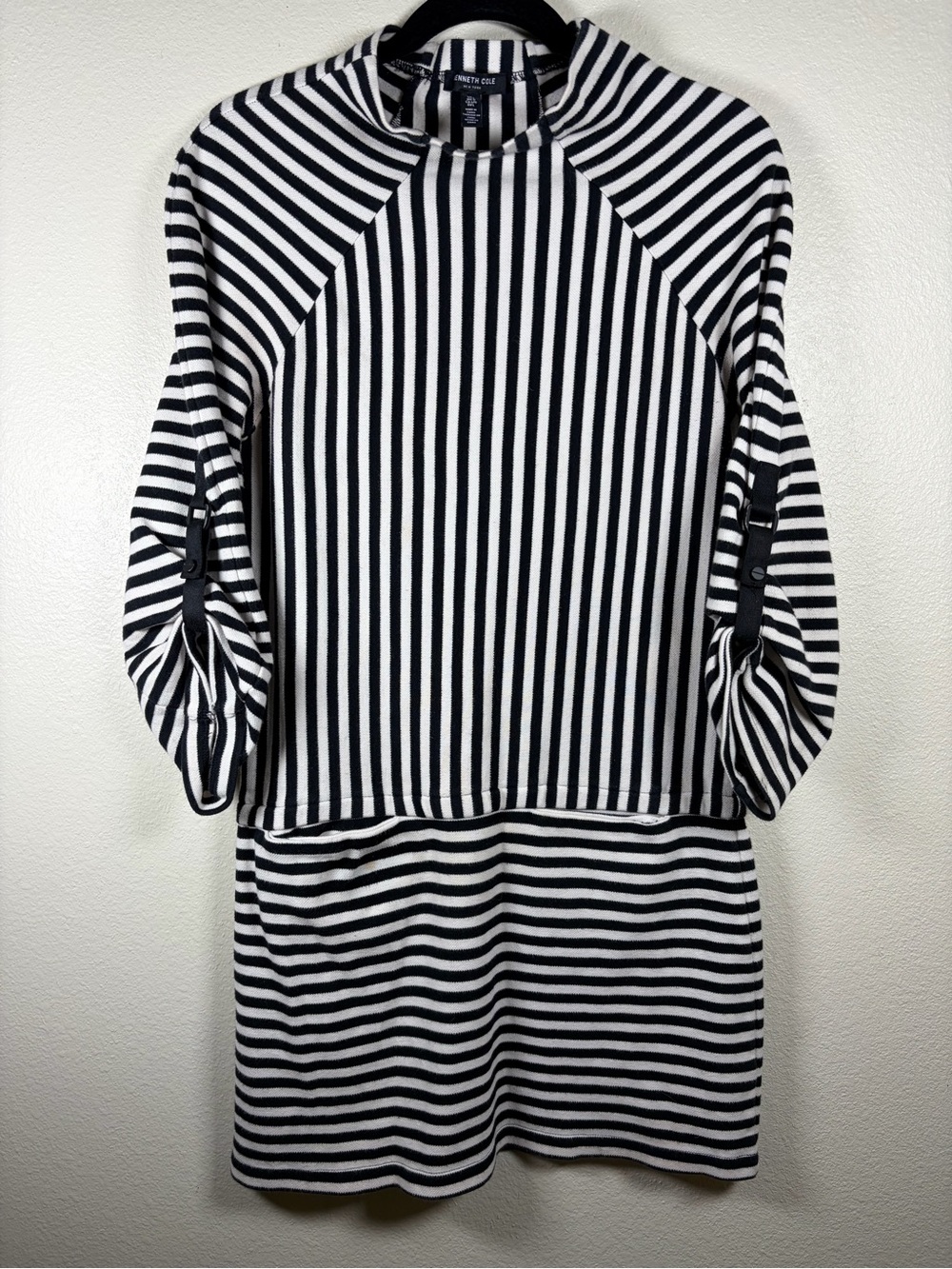 Kenneth Cole NY Mixed Stripe Mock Neck Knit Mini Dress Sz L